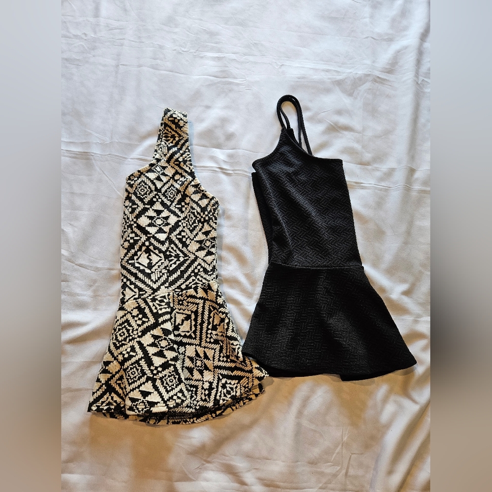 Black and Patterned Sleeveless Peplum Tops